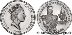 ISOLE COOK 50 Dollars Proof 500e anniversaire découverte de l’Amérique, Simon Bolivar 1990 