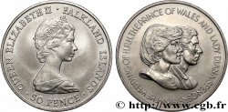 ÎLES FALKLAND 50 Pence Élisabeth II - mariage de Charles et Diana 1981  SUP 