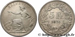 SUIZA 5 Francs Helvetia assise 1874 Bruxelles