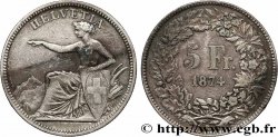 SWITZERLAND 5 Francs Helvetia assise 1874 Bruxelles