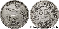 SUIZA 5 Francs Helvetia assise 1874 Bruxelles