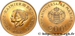 MONACO - PRINCIPAUTÉ DE MONACO - RAINIER III 200 Francs or, dixième anniversaire du mariage 1966 Paris SPL 