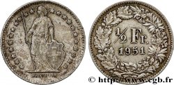 SWITZERLAND 1/2 Franc Helvetia 1951 Berne AU 