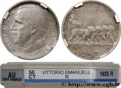 ITALY - KINGDOM OF ITALY - VICTOR-EMMANUEL III 50 Centesimi, tranche striée 1925 Rome - R