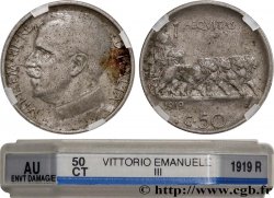 ITALIEN - ITALIEN KÖNIGREICH - VIKTOR EMANUEL III. 50 Centesimi, tranche striée 1919 Rome VZ GENI