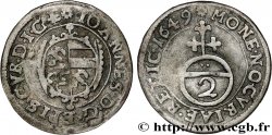 SWITZERLAND - SWISS CONFEDERATION - CANTON OF GRISONS 2 Kreuzer Évêché de Coire 1649  XF 