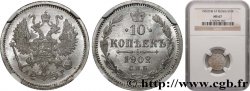 RUSIA - NICOLÁS II 10 Kopecks 1902 Saint-Petersbourg FDC67 NGC