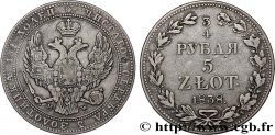 POLONIA 3/4 Roubles - 5 Zlotych 1838 Varsovie