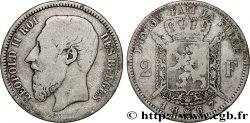 BELGIQUE 2 Francs Léopold II légende française 1867 