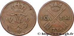 SUÈDE 1 Ore monogramme couronné du roi Frédéric Ier de Suède 1736  TB 