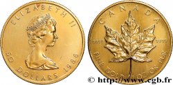 OR, PALLADIUM ET PLATINE INVESTISSEMENT 1 Oz - 50 Dollars &nbsp;Maple Leaf&nbsp; Elisabeth II 1986  SPL 