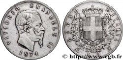 ITALIE 5 Lire Victor Emmanuel II 1874 Milan TB+ 