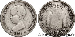 ESPAGNE 50 Centimos Alphonse XIII buste bébé 1892 Madrid