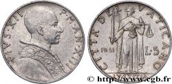 VATICANO Y ESTADOS PONTIFICIOS 5 Lire Pie XII an XIII 1951 Rome - R