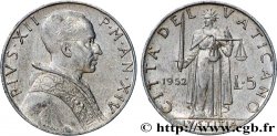 VATICAN AND PAPAL STATES 5 Lire Pie XII an XIV / la ‘Justice’ 1952 Rome - R