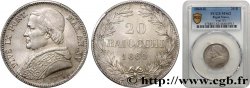 ITALIE - ÉTATS DU PAPE - PIE IX (Jean-Marie Mastai Ferretti) 20 Baiocchi an XV 1860 Rome