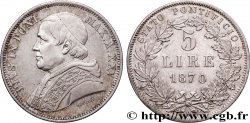 ITALIE - ÉTATS DU PAPE - PIE IX (Jean-Marie Mastai Ferretti) 5 Lire an XXIV 1870 Rome