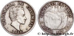 COLOMBIE 50 Centavos emblème Simon Bolivar 1918 Birmingham