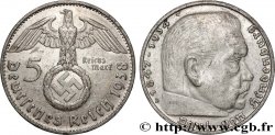 ALLEMAGNE 5 Reichsmark aigle surmontant une swastika / Maréchal Paul von Hindenburg 1938 Munich - D