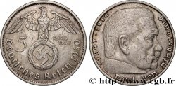 ALLEMAGNE 5 Reichsmark aigle surmontant une swastika / Maréchal Paul von Hindenburg 1939 Hambourg 