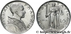VATICAN AND PAPAL STATES 5 Lire Pie XII an XIV / la ‘Justice’ 1952 Rome - R