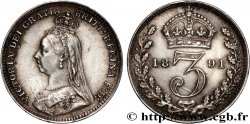 VEREINIGTEN KÖNIGREICH 3 Pence Victoria buste du jubilé 1891 