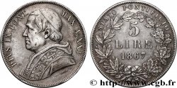 VATICANO Y ESTADOS PONTIFICIOS 5 Lire Pie IX  an XXI an XXI 1867 Rome