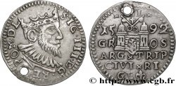 POLOGNE - ROYAUME DE POLOGNE - SIGISMOND III VASA 3 Groschen  1592 Riga