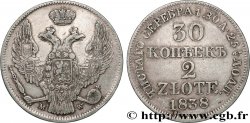 POLAND 2 Zlote = 30 Kopecks Aigle bicéphale couronnée aux armes de la Russie 1838 Varsovie