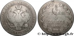POLAND 5 Zlotych - 3/4 Rouble administration russe aigle bicéphale initiales MW 1839 Varsovie