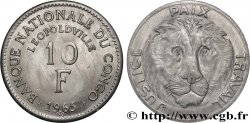 RÉPUBLIQUE DÉMOCRATIQUE DU CONGO 10 Francs Banque Nationale du Congo / lion 1965 Bruxelles