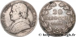 ITALIE - ÉTATS DU PAPE - PIE IX (Jean-Marie Mastai Ferretti) 20 Baiocchi an XX 1865 Rome