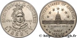 ÉTATS-UNIS D&nbsp;AMÉRIQUE 1/2 Dollar bicentennaire du Congrès buste de la Liberté / bâtiment du Capitole 1989 San Francisco - S
