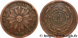 URUGUAY 4 Centesimos soleil 1869 Heaton
