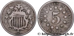 UNITED STATES OF AMERICA 5 Cents bouclier variété sans rayons entre les étoiles 1867 Philadelphie