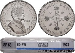 MONACO - FÜRSTENTUM MONACO - RAINIER III. Piéfort argent de 50 francs 1974 Paris