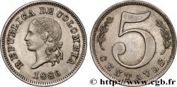 KOLUMBIEN 5 Centavos tête de la Liberté 1886 Waterbury