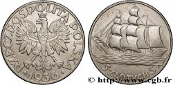 POLAND 5 Zlotych 15e anniversaire du port de Gdynia, voilier 1936 Varsovie