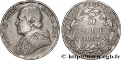 VATICANO Y ESTADOS PONTIFICIOS 5 Lire Pie IX  an XXI an XXI 1867 Rome