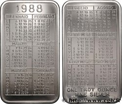 SILVER INVESTMENT Lingotin de 1 once - ARGENT 999 - Calendrier 1988 n.d. s.l.