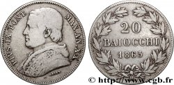 ITALIE - ÉTATS DU PAPE - PIE IX (Jean-Marie Mastai Ferretti) 20 Baiocchi an XX 1865 Rome