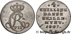 DENMARK 4 Skilling monogramme de Christian VII roi du Danemark 1807 Altona