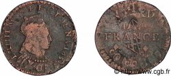 LOUIS XIV LE GRAND OU LE ROI SOLEIL Liard de cuivre, 2e type, surfrappé sur un sizain de Barcelone 1655 Nîmes