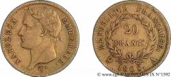 20 francs Napoléon tête laurée, République française, désaxé 1808 Paris F.515/2 S 