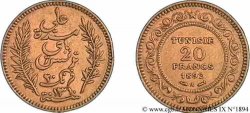 TUNISIE - PROTECTORAT - ALI BEY 20 francs or 1892 Paris 