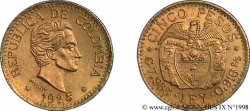 COLOMBIE - RÉPUBLIQUE DE COLOMBIE 5 pesos or, petite tête 1925 Medellin AU 