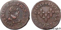 LOUIS XIII  Double tournois, petit buste enfantin au col plat 1619 Poitiers