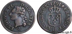 LOUIS XVI (MONARQUE CONSTITUTIONNEL)  Liard dit &nbsp;à l&nbsp;écu&nbsp; 1791 La Rochelle
