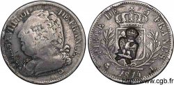 5 francs Louis XVIII, buste habillé, contremarqué d’une aigle couronnée 1814 Bayonne F.308/8