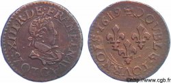 LOUIS XIII  Double tournois, petit buste enfantin au col plat 1619 Poitiers